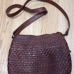 Brown Woven Leather Crossbody Bag